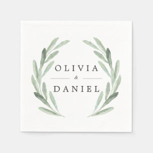 Simple Elegant Watercolor Wreath Greenery Wedding Napkin