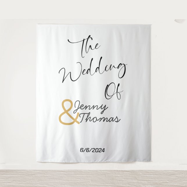 Simple Elegant Wedding Banner editable Tapestry (Front)