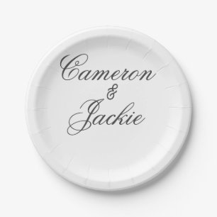 Simple elegant wedding couple name stylish calligr paper plate