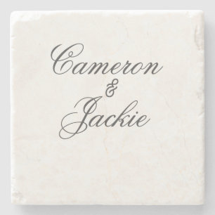 Simple elegant wedding couple name stylish calligr stone coaster