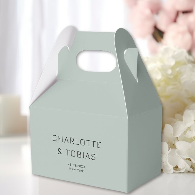 Simple, elegant wedding favour box (Simple, elegant, sage green, wedding favor boxes with your name and date.)