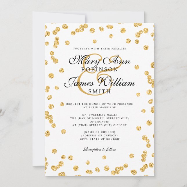 Simple & Elegant Wedding Gold Glitter Confetti Invitation (Front)
