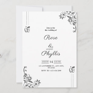 Simple elegant wedding invitation in grey with fl