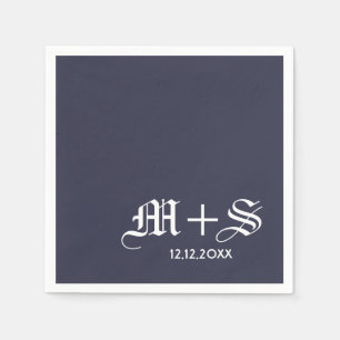 Simple Elegant Wedding Monograms Blue Napkin