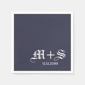 Simple Elegant Wedding Monograms Blue Napkin