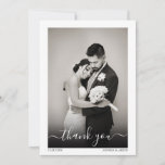 Simple Elegant Wedding Photo Thank You Card<br><div class="desc">Thank friends and family for sharing your wedding celebration with you with this simple elegant thank you cards. Featuring a photograph on the front with elegant calligraphy script, names and date. On the reverse is a second picture with a personal message from the newly married couple. Text is easily customized...</div>