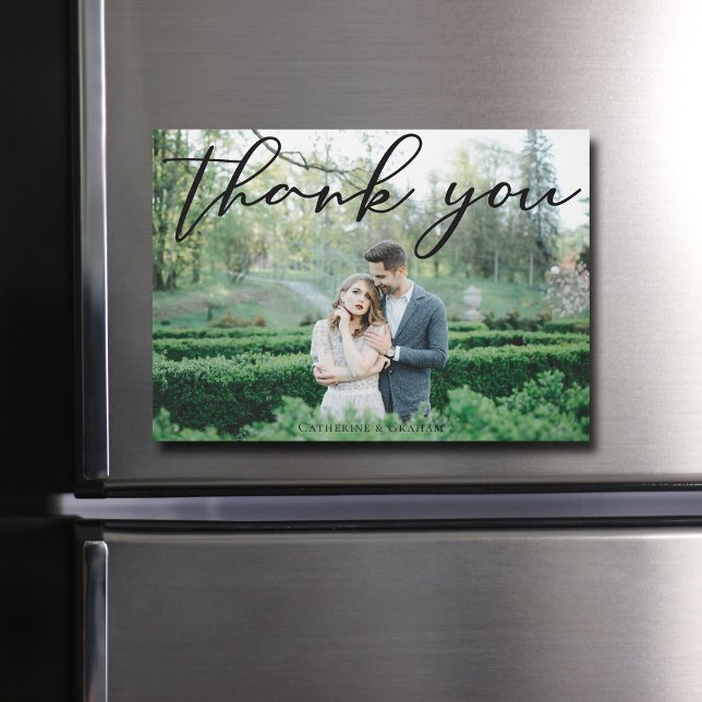 Simple Elegant Wedding Photo Thank You Magnet Card (Creator Uploaded)