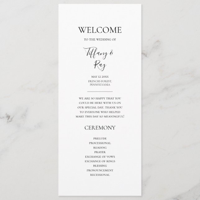Simple Elegant Wedding Program Programme (Front)