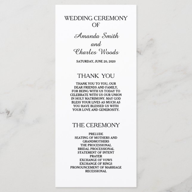 Simple Elegant Wedding Programs Programme (Front)