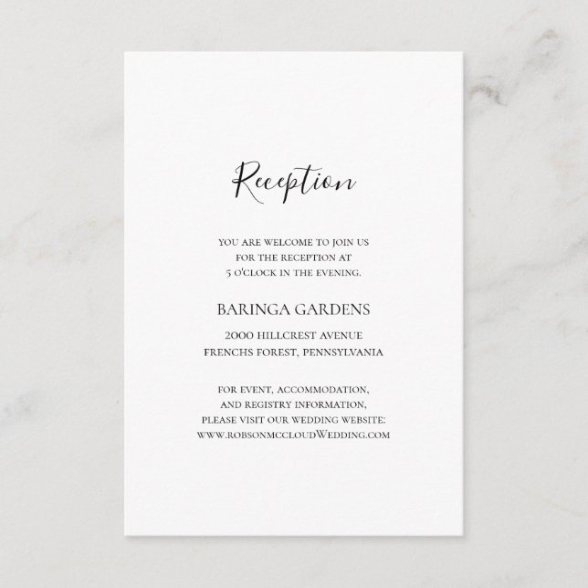 Simple Elegant Wedding Reception Card (Front)