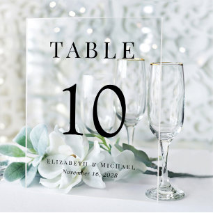 Simple Elegant Wedding Reception Table Number Acrylic Sign