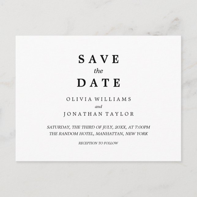 Simple Elegant | Wedding Save The Date Postcard (Front)