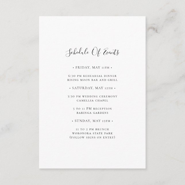 Simple Elegant Wedding Schedule of Events Card (Front)