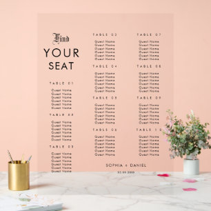 Simple Elegant Wedding Seating Chart Acrylic Sign