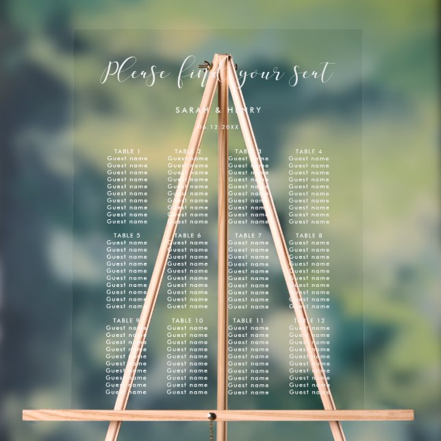 Simple elegant wedding seating chart clear sign (Neutral)