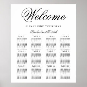 Simple Elegant Wedding Seating Chart for 12 Tables