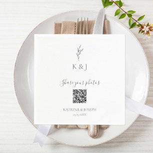 Simple Elegant Wedding Share your Photos QR Code Napkin