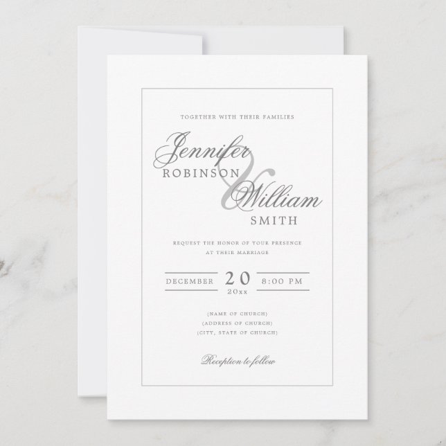 Simple Elegant Wedding Silver Grey Script Invitation (Front)