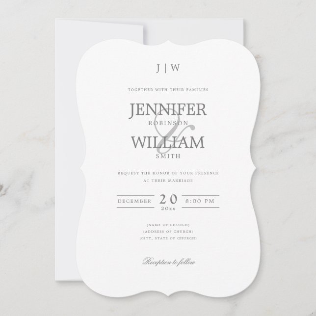 Simple Elegant Wedding Silver Monogram  Invitation (Front)