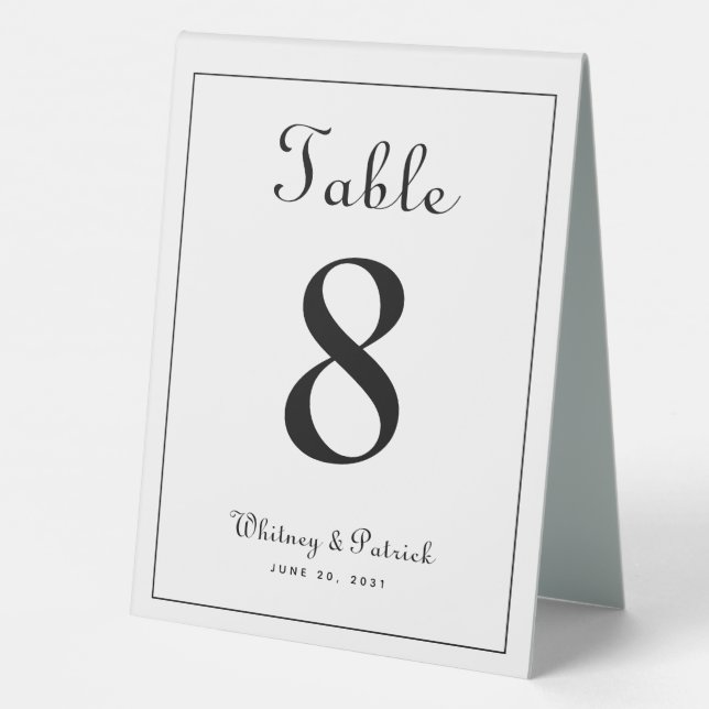 Simple Elegant Wedding Table Number Black White (Back)
