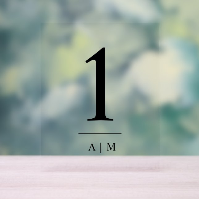 Simple Elegant Wedding Table Number With Initial Acrylic Sign (Neutral)