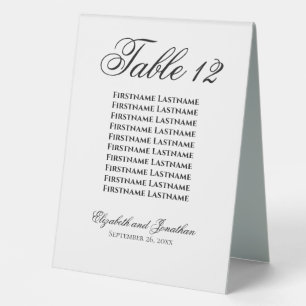 Simple Elegant Wedding Table Number with Names