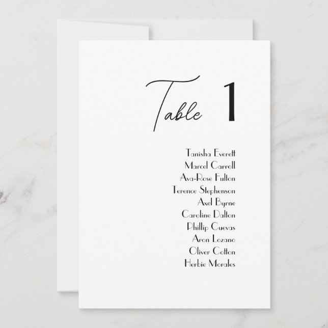 Simple & Elegant Wedding Table Seating Cards (Front)