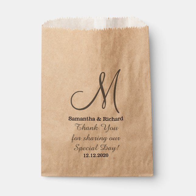 Simple Elegant Wedding Thank you Monogrammed Favour Bags (Front)