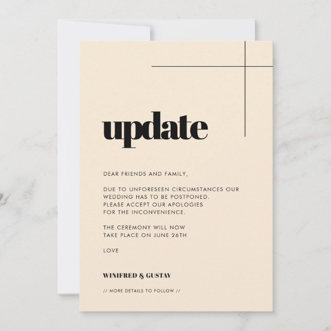 Simple elegant wedding update announcement (Front)
