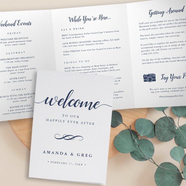 Simple Elegant Wedding Welcome Letter & Itinerary Tri-Fold Programme (Creator Uploaded)
