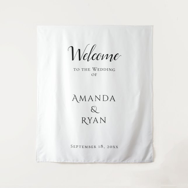 Simple Elegant Welcome Script Wedding Backdrop Tapestry (Front)