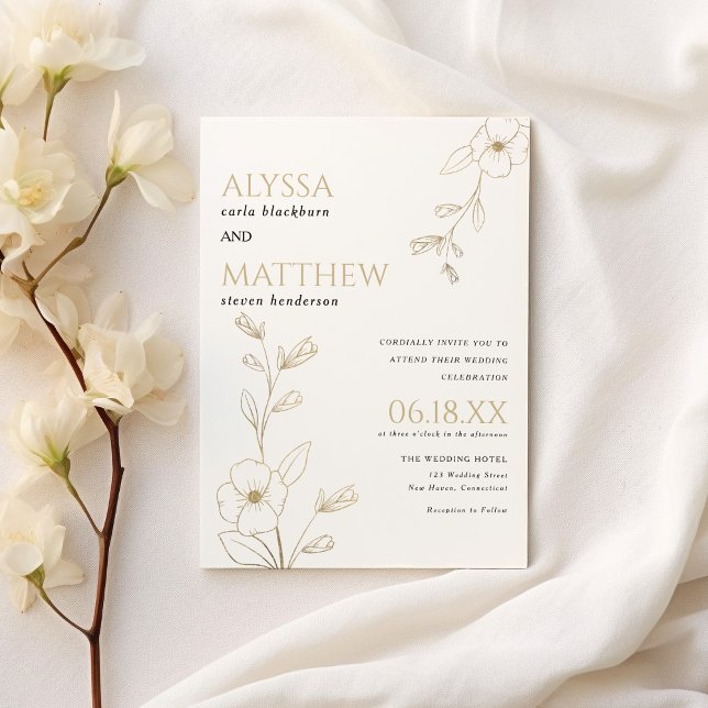 Simple elegant white and gold floral wedding  invitation (Simple elegant white and gold floral wedding)