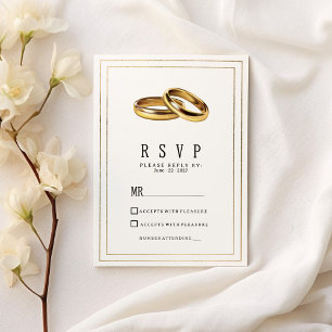 Simple elegant white and gold rings RSVP Invitation