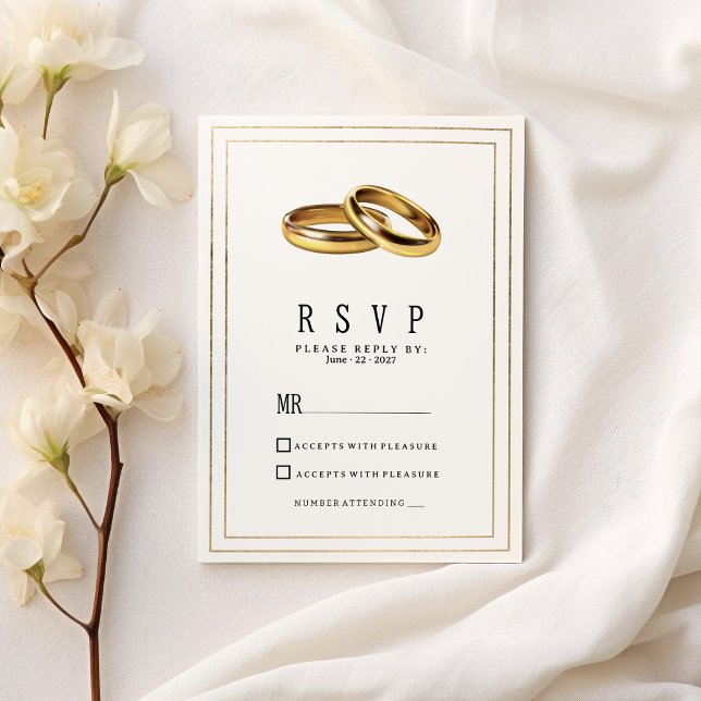 Simple elegant white and gold rings RSVP Invitation (Simple elegant white and gold rings RSVP )