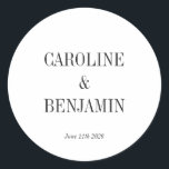 Simple Elegant White Background Custom Wedding Classic Round Sticker<br><div class="desc">Simple Stylish Classic Typography Elegant Trendy Wedding Classic Round Sticker in Black and White</div>
