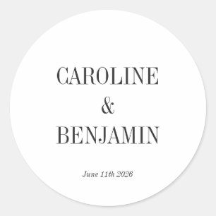 Simple Elegant White Background Custom Wedding Classic Round Sticker