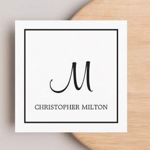 Simple Elegant White Black Monogram Attorney Square Business Card