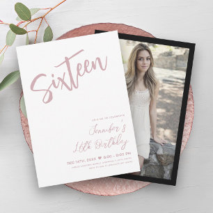 Simple Elegant White Blush Sweet 16 Script Invitation