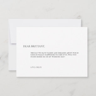 Simple Elegant White Bridesmaid Proposal Card