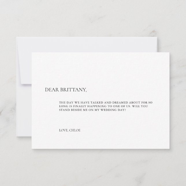 Simple Elegant White Bridesmaid Proposal Card (Back)