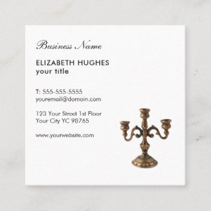 Simple Elegant White Copper Antique Candelabra Square Business Card