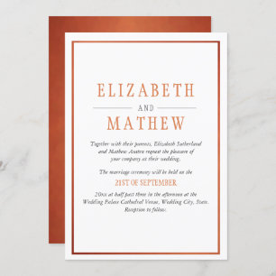 Simple Elegant White Copper Orange Modern Wedding Invitation