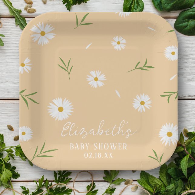 Simple Elegant White Daisies Baby Shower Paper Plate (Creator Uploaded)