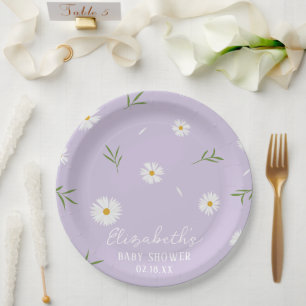Simple Elegant White Daisies Baby Shower Paper Plate