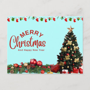 Simple Elegant White DecorRed Ball Merry Christmas Holiday Postcard