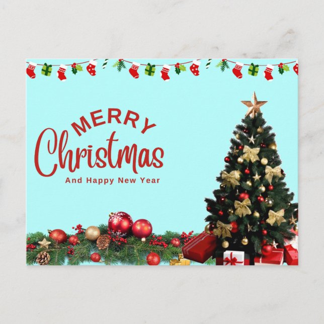 Simple Elegant White DecorRed Ball Merry Christmas Holiday Postcard (Front)