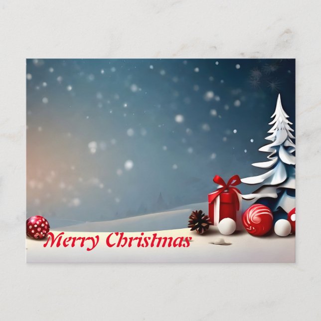 Simple Elegant White DecorRed Ball Merry Christmas Holiday Postcard (Front)