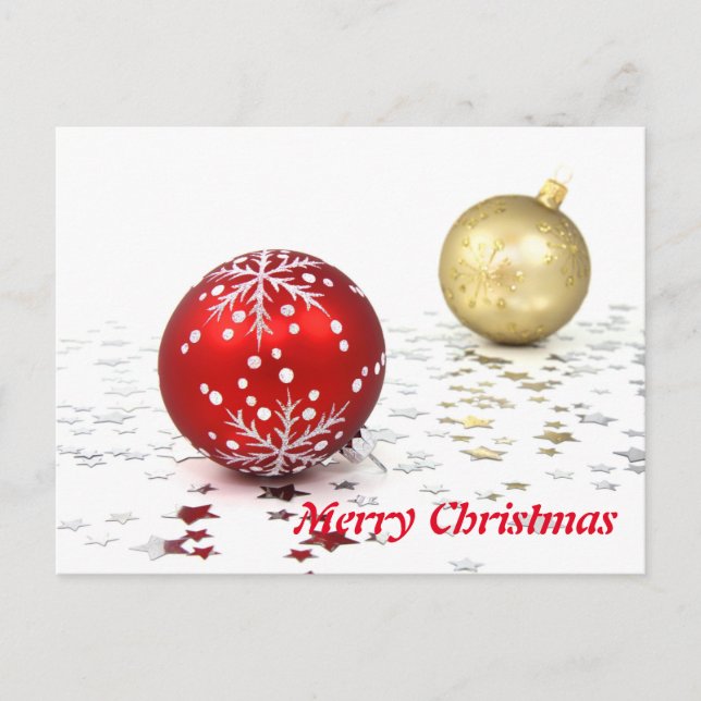 Simple Elegant White DecorRed Ball Merry Christmas Holiday Postcard (Front)