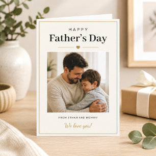 Simple Elegant White Father's Day Photo Gold Heart Card