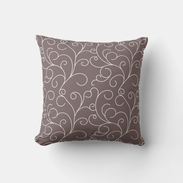 Simple Elegant White Floral Scroll Filigree Cushion (Front)
